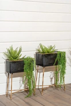 4living Lombok Kukkalaatikko 2kpl Setti Musta/ruskea