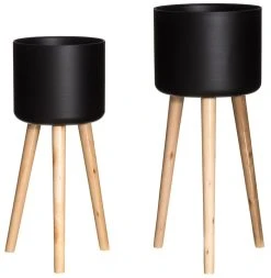 4Living Woody Korkea Kukkateline 2 Kpl Musta