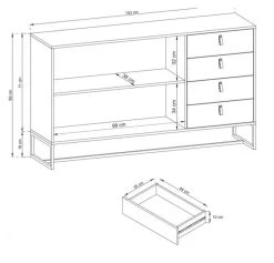 Eureka Kero Senkki 153x39 Cm Tammi/harmaa -Anno Store Kero senkki 153 cm tammi harmaa mittakuva