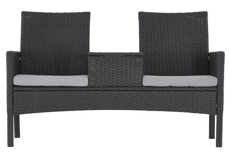 Veke Tupla Puutarhapenkki Pöydällä Tummanharmaa Polyrottinki, Harmaat Pehmusteet - Image 5