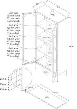 Veke Alvar Korkea Vitriini 80x35 Cm Musta -Anno Store alvar korkea vitriini musta mittakuva