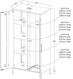 Eureka Carbon Korkea Kaappi 90x50 Cm Musta -Anno Store carbon korkea kaappi musta mittakuva