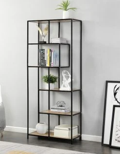 Eureka Dawson Korkea Hylly 80x33x186 Cm Musta/tammi -Anno Store dawson korkea hylly mustatammi2