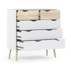 Tvilum Delta Lipasto 5-laatikolla Valkoinen/tammi