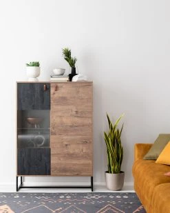 Eureka Kero Korkea Vitriini 93x39x133 Cm Tammi/harmaa -Anno Store kero korkea vitriini 93x39 cm web 12