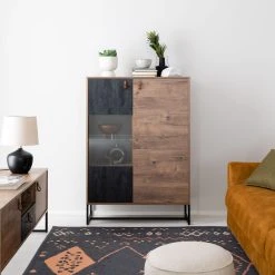 Eureka Kero Korkea Vitriini 93x39x133 Cm Tammi/harmaa -Anno Store kero korkea vitriini 93x39 cm web 28