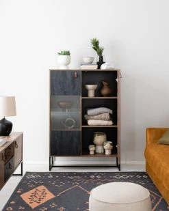 Eureka Kero Korkea Vitriini 93x39x133 Cm Tammi/harmaa -Anno Store kero korkea vitriini 93x39 cm web 5