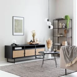 House Nordic Vita Avohylly Musta, Tammihyllyillä 80x36x170 Cm -Anno Store savanni tv taso 165cm web 18 1